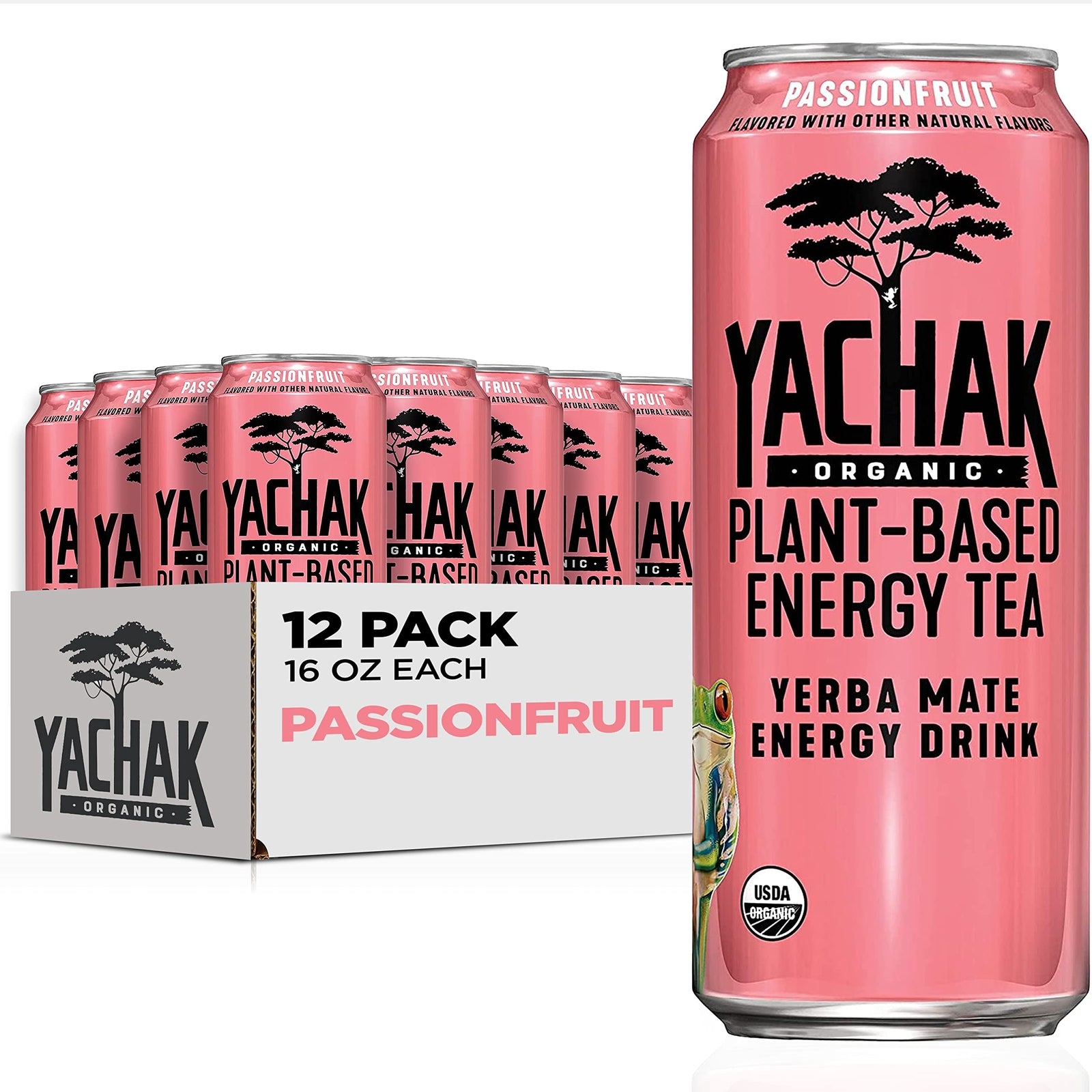 YACHAK Organic Yerba Mate Passionfruit 16 Fl Oz Pack of 12 Cans