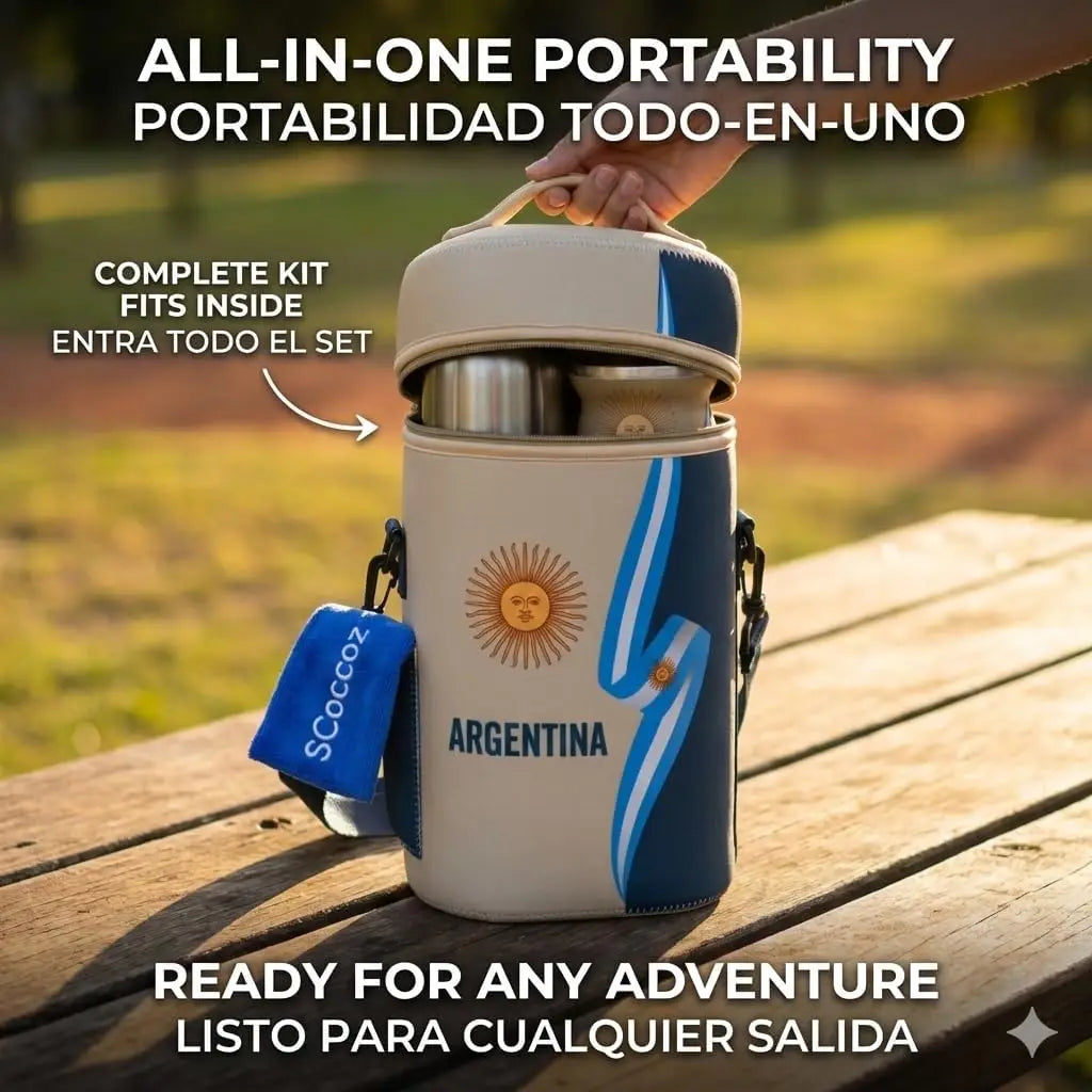 Complete Argentine Yerba Mate Kit with Insulated Bottle, Gourd, Bombilla & Gift Box