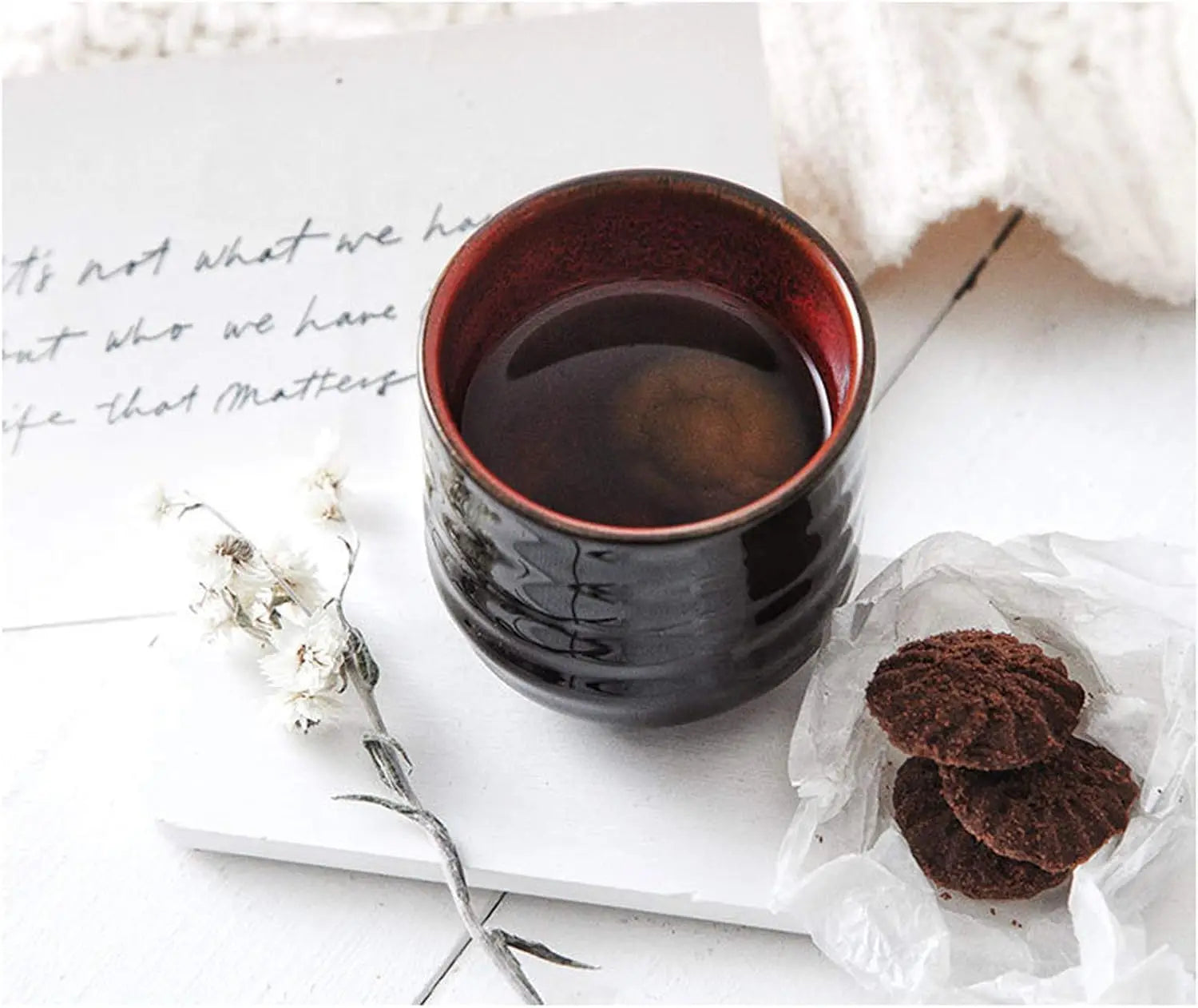 Japanese Ceramic Tea Set of 4, Multi-Color Cups for Yerba Mate, Microwave Safe