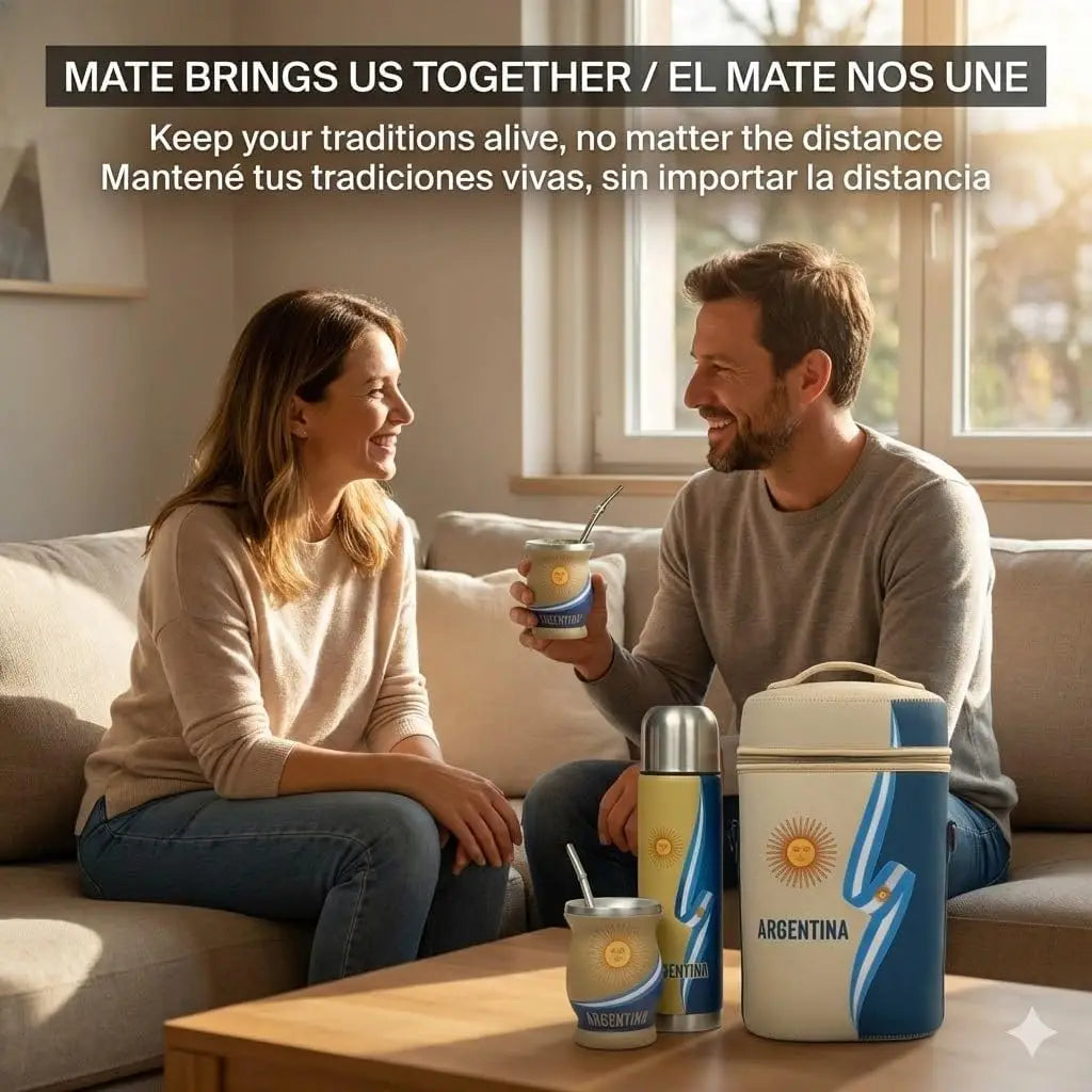 Complete Argentine Yerba Mate Kit with Insulated Bottle, Gourd, Bombilla & Gift Box