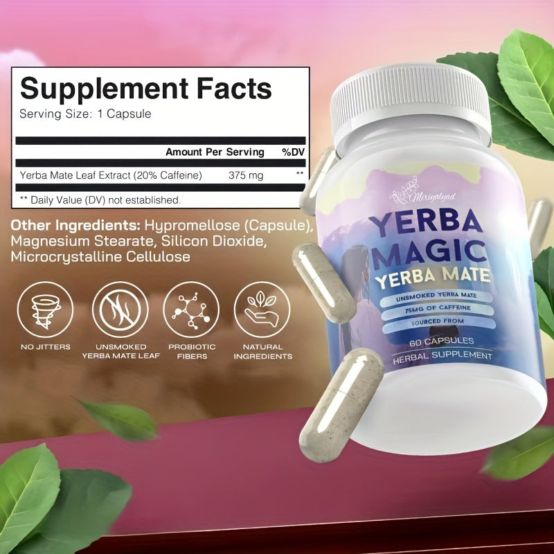 Yerba Mate Capsules - Herbal Energy & Antioxidant Boost With Natural Yerba Mate Extract + B Vitamins | Mother'S Day Gift For Holistic Wellness & Vitality