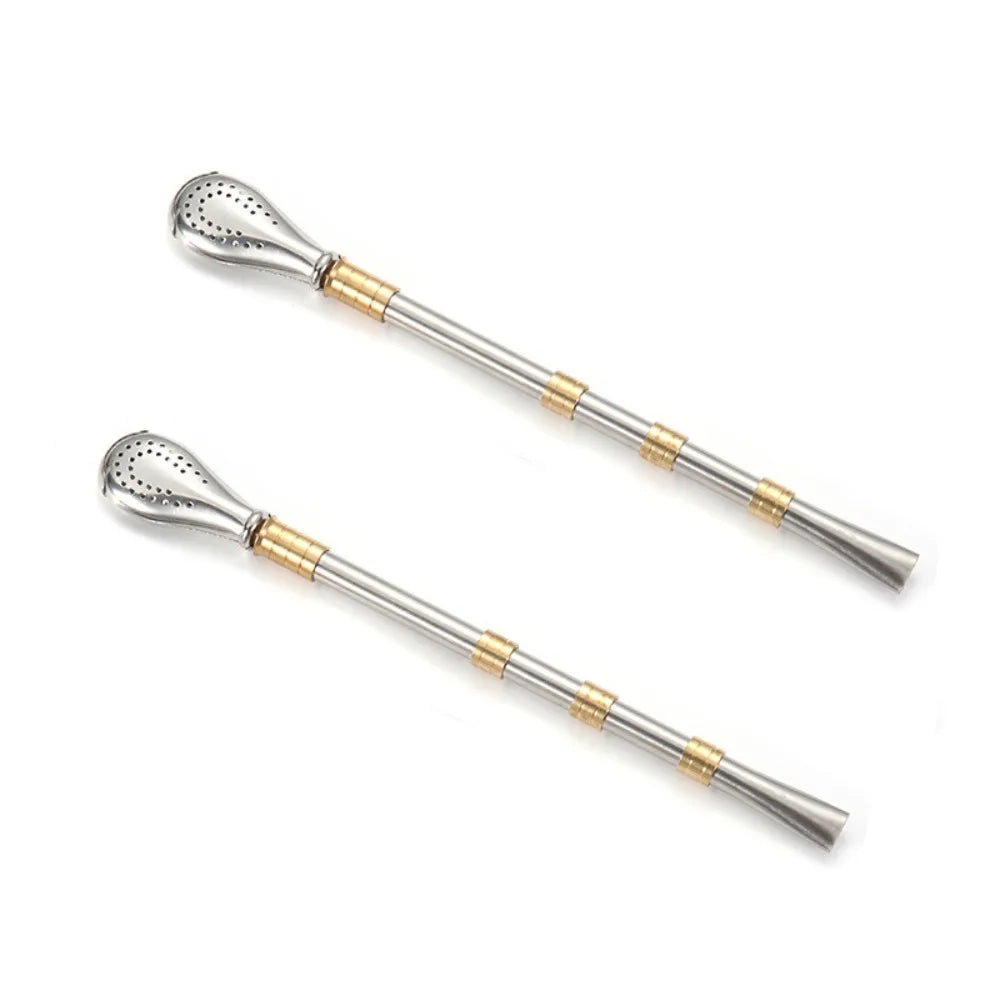 2 Piece Multifunctional Stainless Steel Yerba Mate Tea Spoon Reusable Rust-proof Drinking Straw Detachable Tea Filter Bar