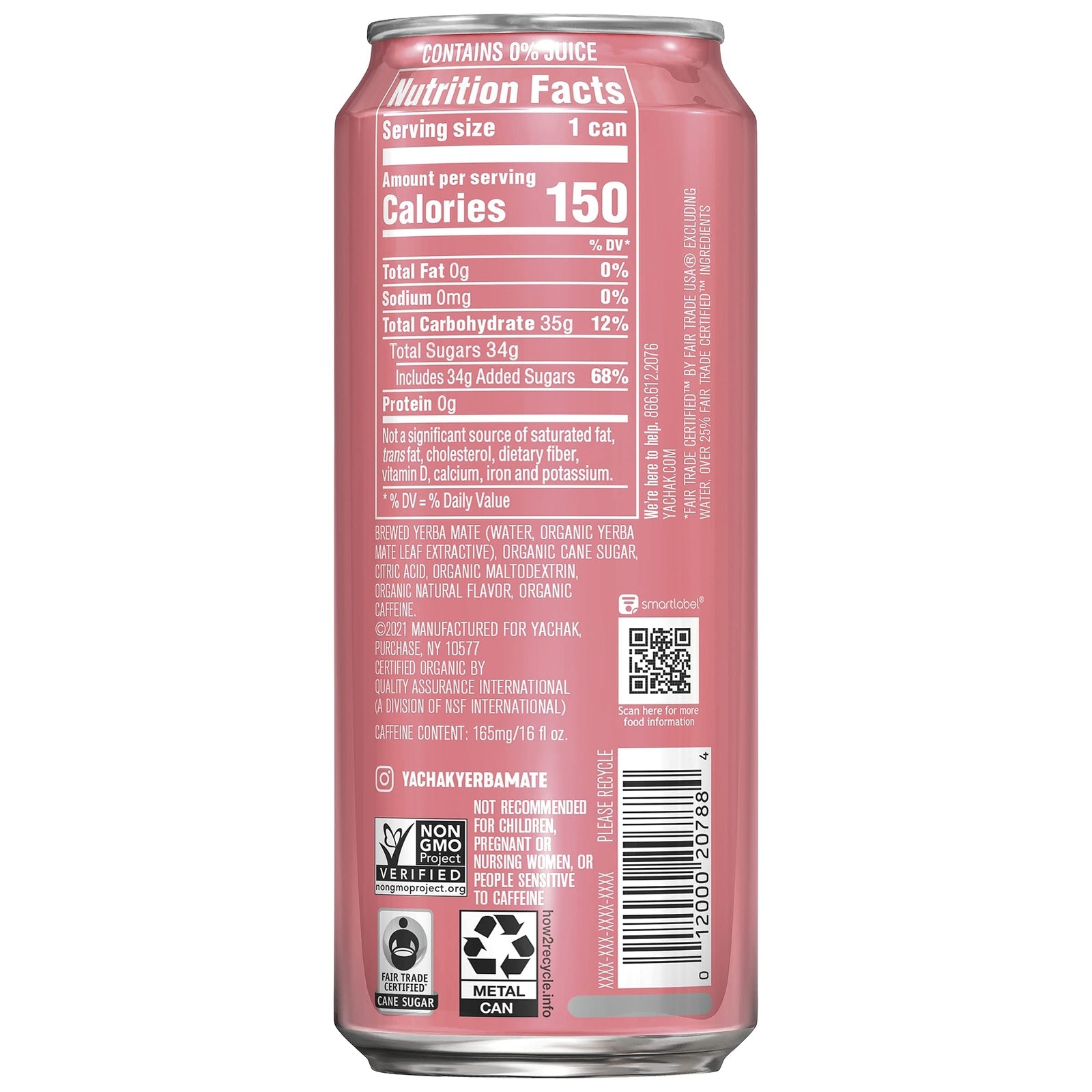 YACHAK Organic Yerba Mate Passionfruit 16 Fl Oz Pack of 12 Cans