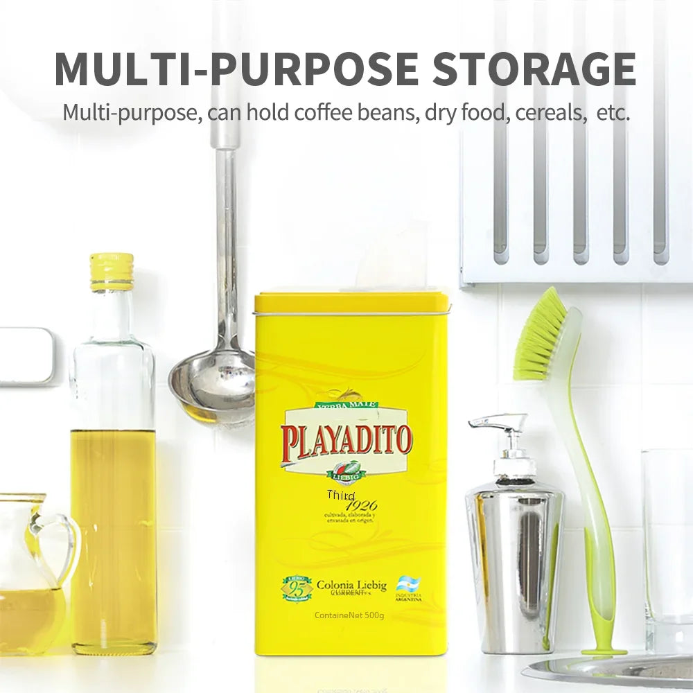 500g Kitchen Organizer with Lid,Metal Storage Jars, Tea, Coffee, Sugar, Countertop, Food Container Box, Yerba Mate Organization