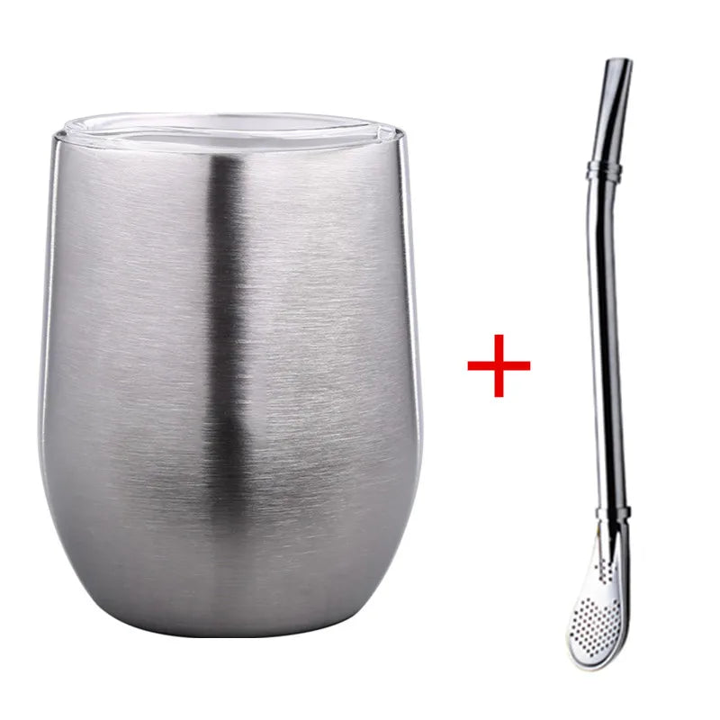 Yerba Mate Cup 304 Stainless Steel Double Wall Argentine Yerba Mate Gourd with Lid/Straw Portable Tea Mug Coffee Thermos 377ml