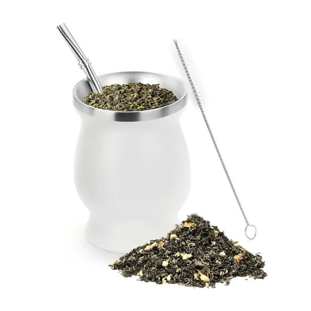 8oz Yerba Mate Gourd Set Yerba Mate Cup Bombilla Mate Straw and Cleaning Brush Stainless Steel Double-Wall Easy to Clean