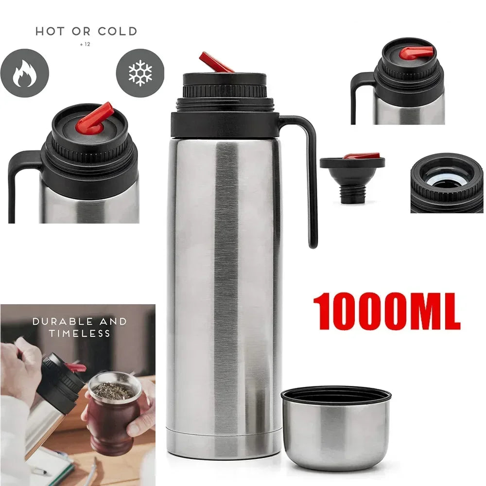 1000ML New Bullet Yerba Mate Thermos Vacuum Insulation Mate Tea Flask with Handle Travel Outdoor Thermos Water Bottle