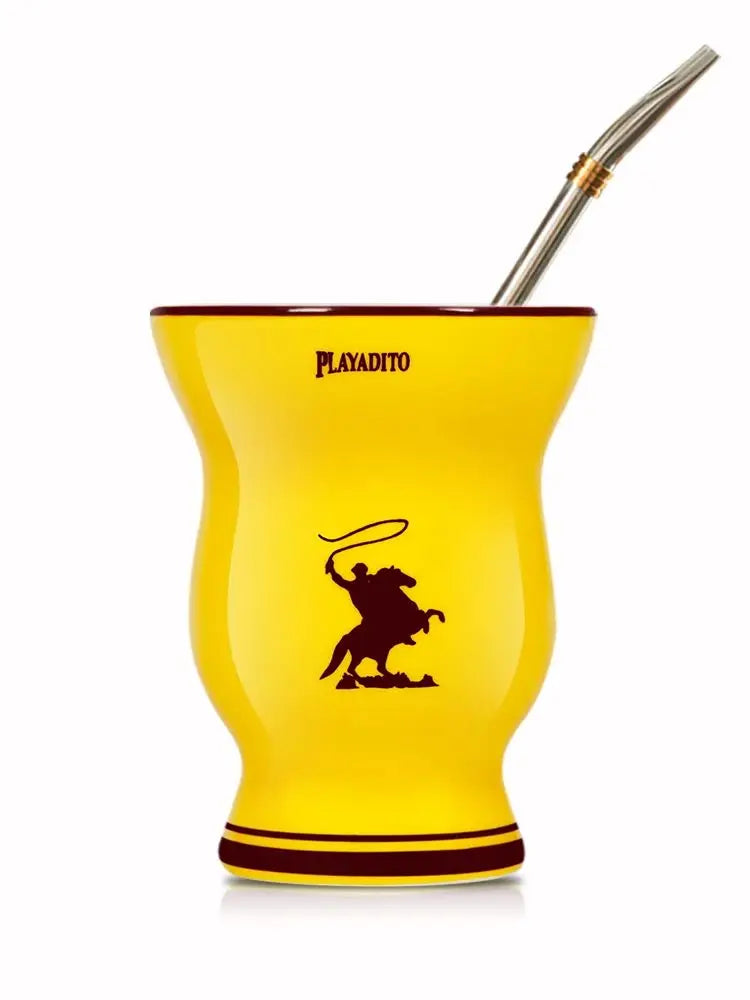 Yerba Mate Ceramic Cups with Straw, Traditional Argentine Style on Horseback, Argentina Gourds, Stainless Steel Mug, 200ml