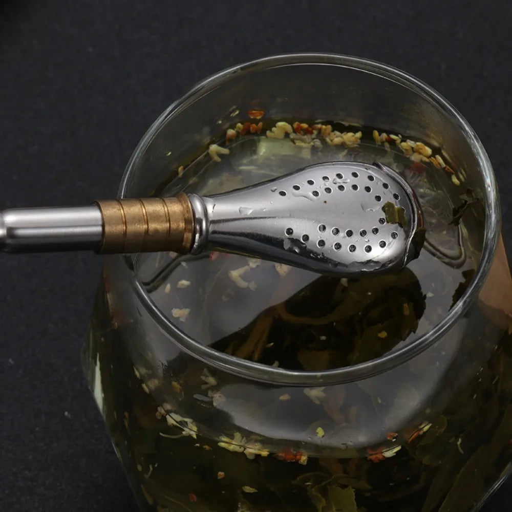 2 Piece Multifunctional Stainless Steel Yerba Mate Tea Spoon Reusable Rust-proof Drinking Straw Detachable Tea Filter Bar
