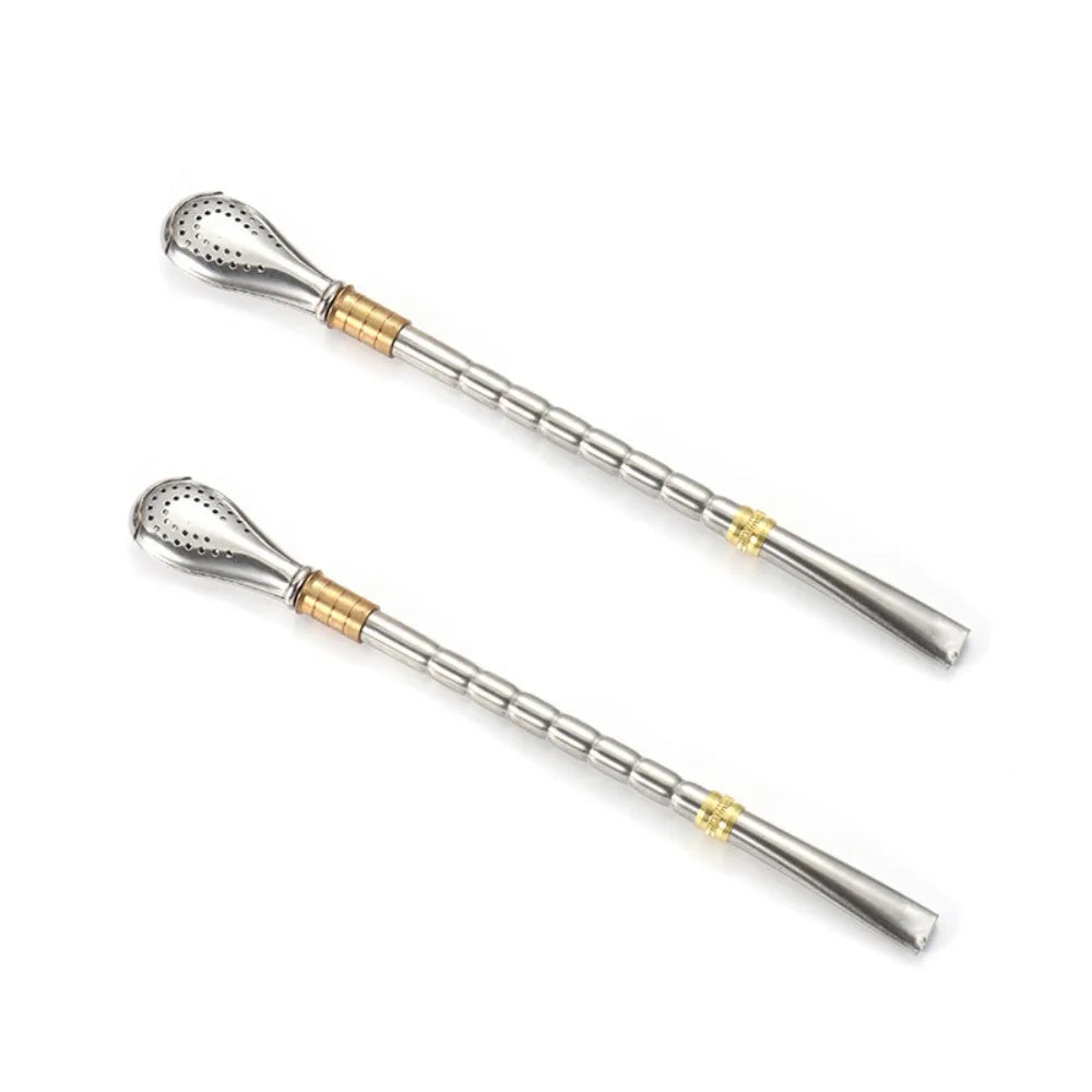 2 Piece Multifunctional Stainless Steel Yerba Mate Tea Spoon Reusable Rust-proof Drinking Straw Detachable Tea Filter Bar