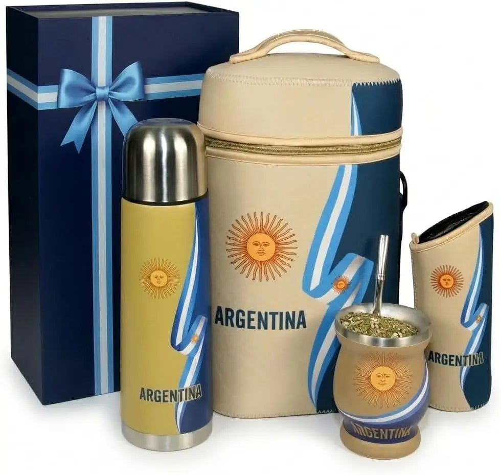 Complete Argentine Yerba Mate Kit with Insulated Bottle, Gourd, Bombilla & Gift Box